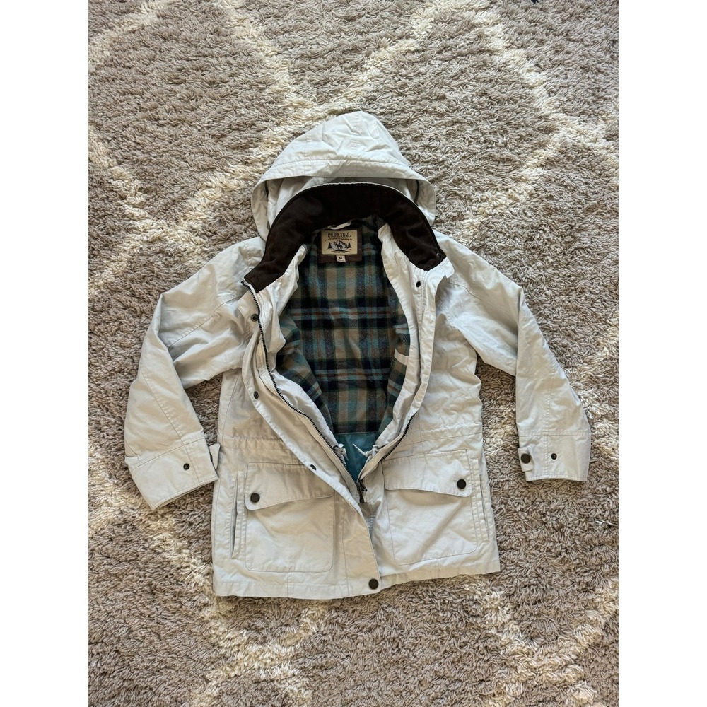 Pacific Trail Womens Petite Medium Hooded Barn Jacket Tan‎ Plaid Flannel Lined